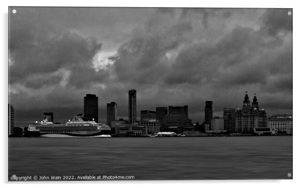 Liverpool Waterfront Skyline (Black and White) Acrylic by John Wain