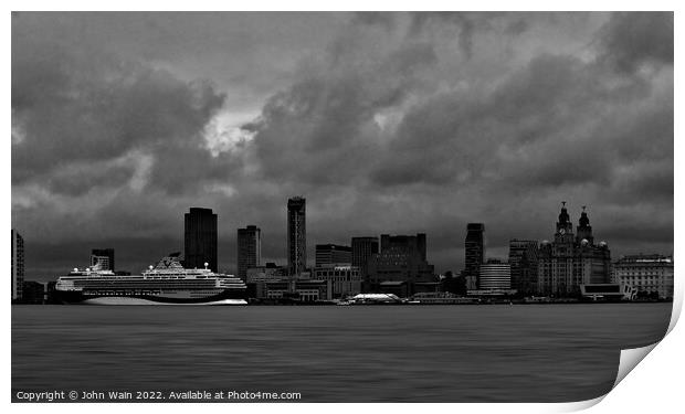 Liverpool Waterfront Skyline (Black and White) Print by John Wain