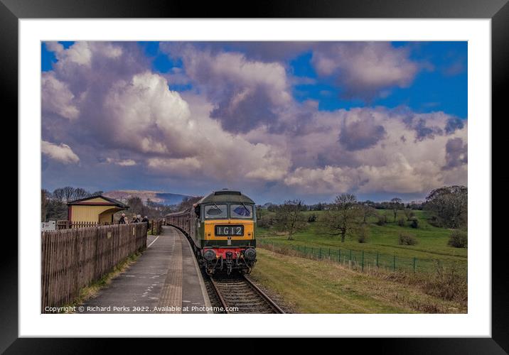 Heritage train arrives into Burrs Country Park Framed Mounted Print by Richard Perks