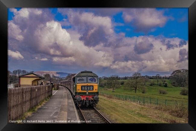 Heritage train arrives into Burrs Country Park Framed Print by Richard Perks