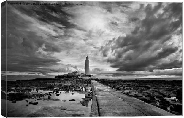Early morning reflections at St Mary's Island - Monochrome Canvas Print by Jim Jones