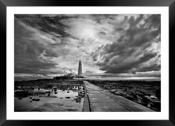 Early morning reflections at St Mary's Island - Monochrome Framed Mounted Print by Jim Jones