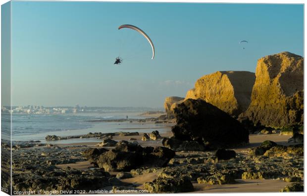 Paraplane Flying Over Gale Beach Canvas Print by Angelo DeVal