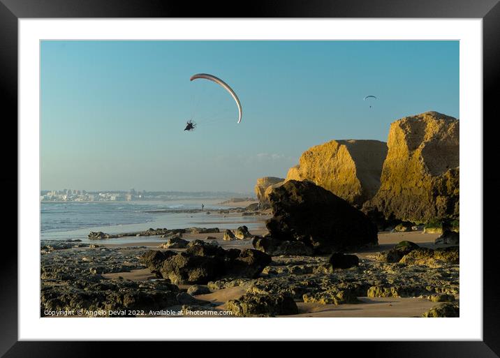 Paraplane Flying Over Gale Beach Framed Mounted Print by Angelo DeVal