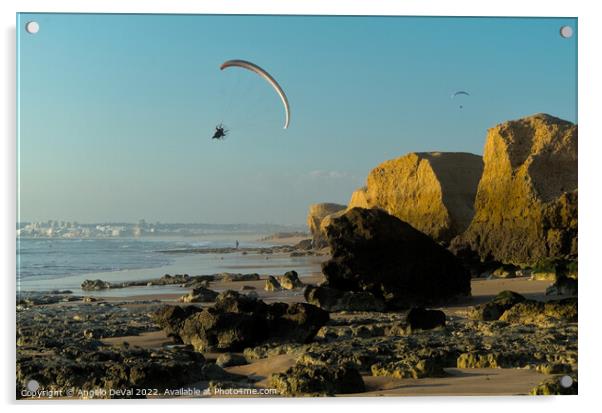 Paraplane Flying Over Gale Beach Acrylic by Angelo DeVal