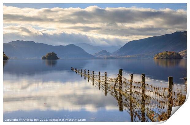 Fence on Derwentwater Print by Andrew Ray