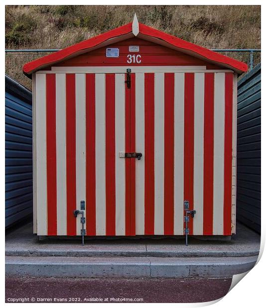 Clacton beach hut Print by Darren Evans