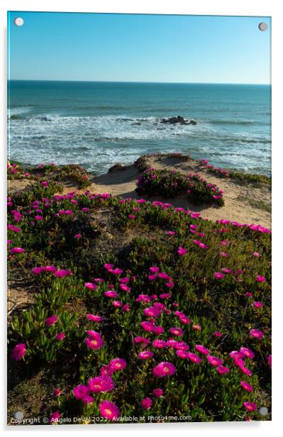 Gale Beach Cliff Flowers and Sea Acrylic by Angelo DeVal
