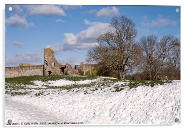 Pevensey Castle, Sussex, in snow Acrylic by Sally Wallis