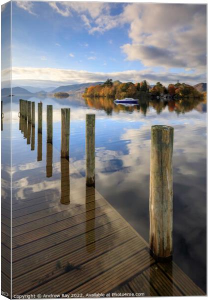 Posts at Derwentwater Canvas Print by Andrew Ray