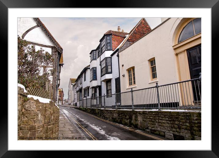 Hastings old town in winter Framed Mounted Print by Sally Wallis