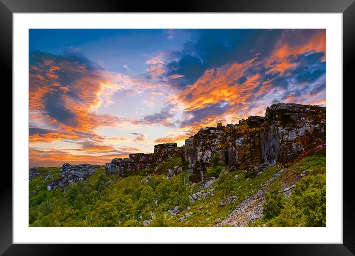 Curbar Edge at Sunset Framed Mounted Print by Scott Paul