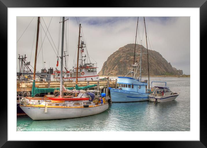 Morro Bay Marina and Rock Framed Mounted Print by Donna Kennedy