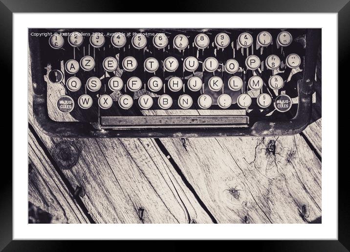 Old and weathered antique typewriter keyboard on wooden background in greyscale. Framed Mounted Print by Kristof Bellens