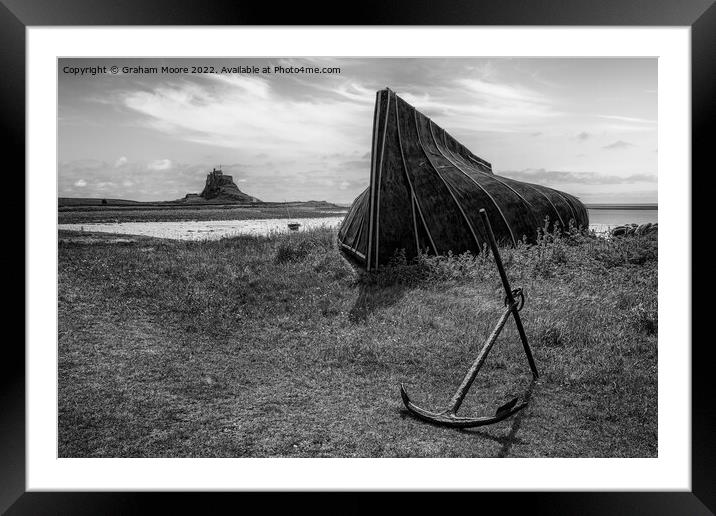 lindisfarne castle from the boat sheds monochrome Framed Mounted Print by Graham Moore