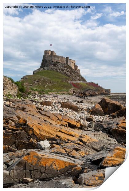 lindisfarne castle from the shore Print by Graham Moore