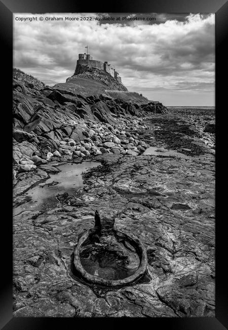 mooring ring at lindisfarne castle monochrome Framed Print by Graham Moore