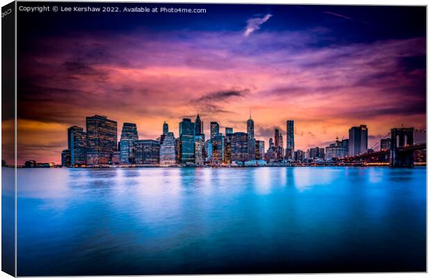 "Dusk's Embrace: The Captivating Manhattan Skyline Canvas Print by Lee Kershaw