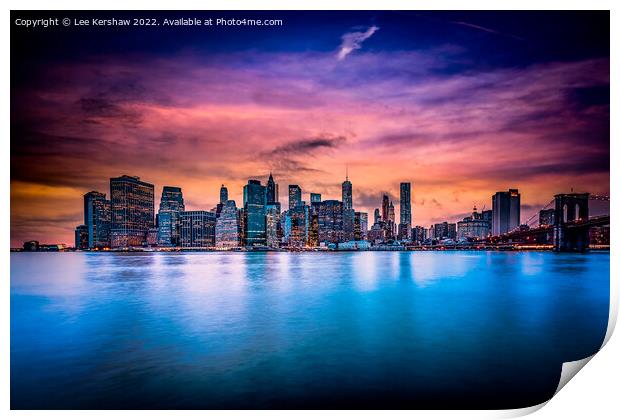 "Dusk's Embrace: The Captivating Manhattan Skyline Print by Lee Kershaw