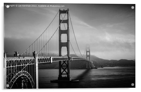 "Enchanting Monochrome: The Golden Gate Bridge Eme Acrylic by Lee Kershaw