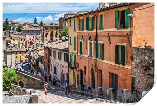 Colourful buildings beside the aqueduct in Perugia Print by Angus McComiskey