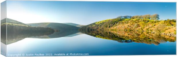 Meldon Reservoir Panorama Canvas Print by Justin Foulkes