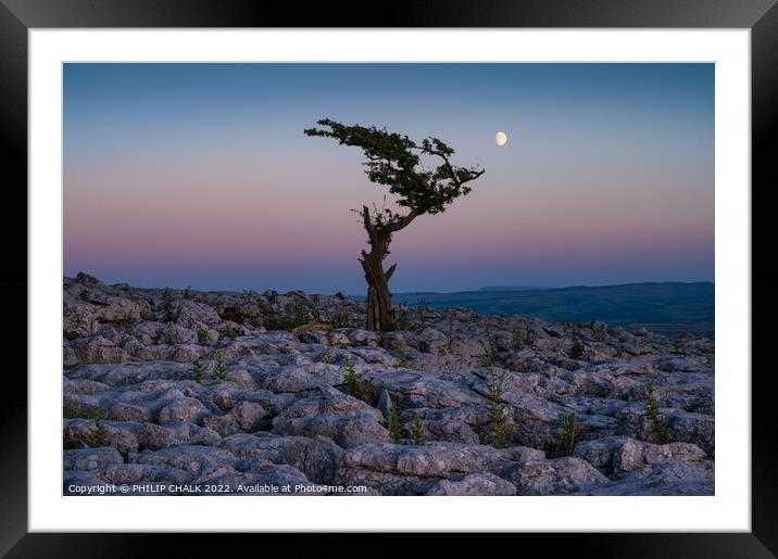 Moon over Twisleton scar 751  Framed Mounted Print by PHILIP CHALK