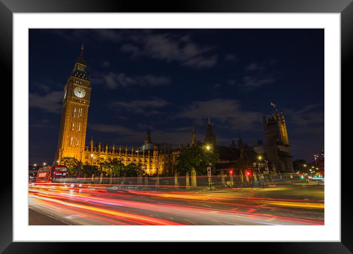Traffic Trails in front of Big Ben Framed Mounted Print by Jason Wells