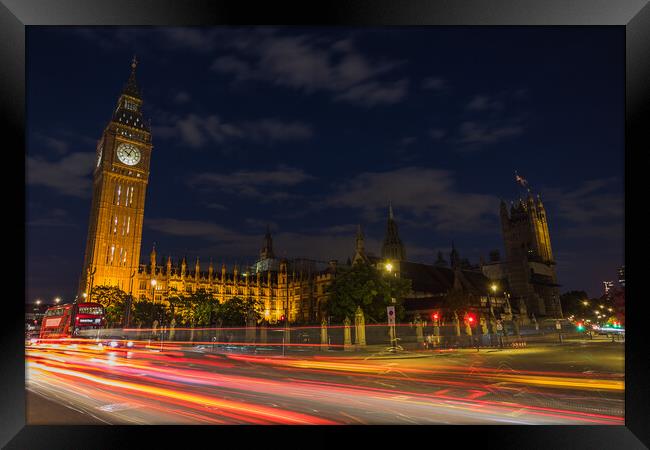 Traffic Trails in front of Big Ben Framed Print by Jason Wells
