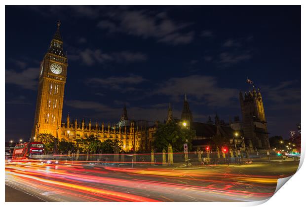 Traffic Trails in front of Big Ben Print by Jason Wells