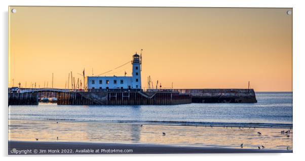 Scarborough Lighthouse Sunrise Acrylic by Jim Monk