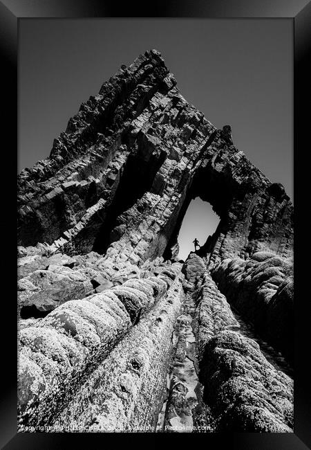 Black church rock bw 752 Devon coast  Framed Print by PHILIP CHALK