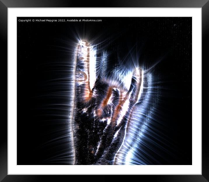 3D-Illustration of a glowing human female hand with a kirlian au Framed Mounted Print by Michael Piepgras
