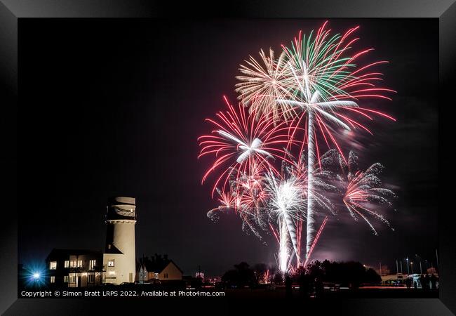 Hunstanton fireworks night in Norfolk UK Framed Print by Simon Bratt LRPS