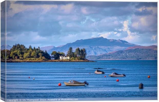 Tranquil Waters of Salen Bay Canvas Print by Viv Thompson
