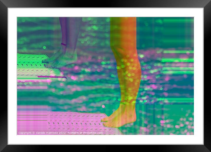 GLITCH ART on dive from diving board Framed Mounted Print by daniele mattioda