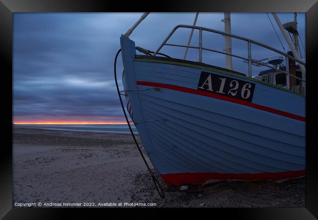 Fishing boat and the last light of the day Framed Print by Andreas Himmler
