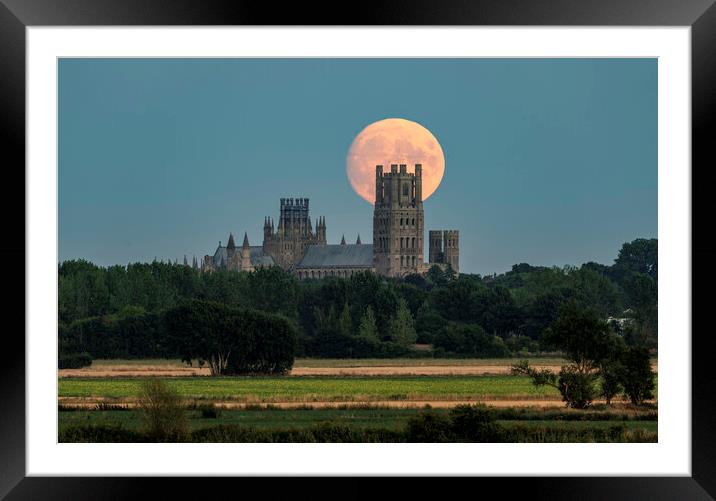 Moon rise behind Ely Cathedral, 10th August 2022 Framed Mounted Print by Andrew Sharpe