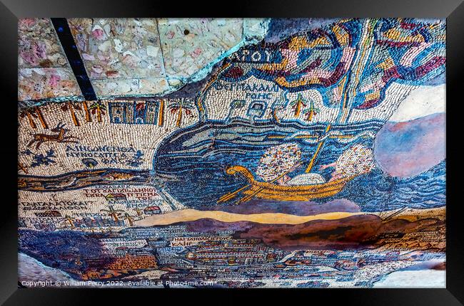 Ancient Map Mosaic Saint George Church Madaba Jordan Framed Print by William Perry