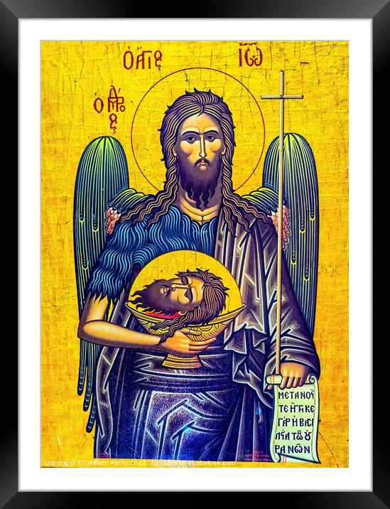 Christ John Head Golden Icon Saint George Church Madaba Jordan Framed Mounted Print by William Perry