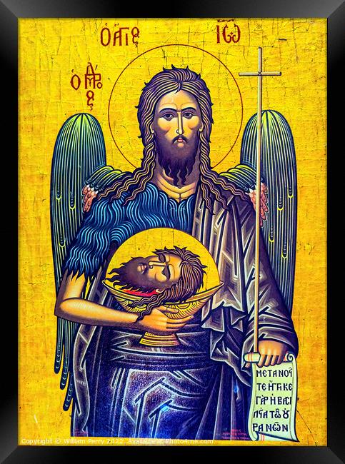 Christ John Head Golden Icon Saint George Church Madaba Jordan Framed Print by William Perry