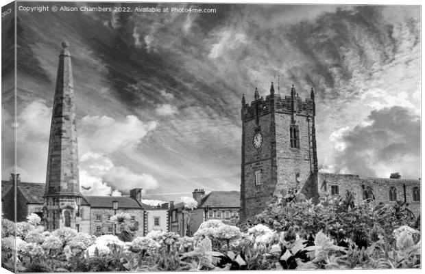 Richmond Church and Obelisk Monochrome  Canvas Print by Alison Chambers