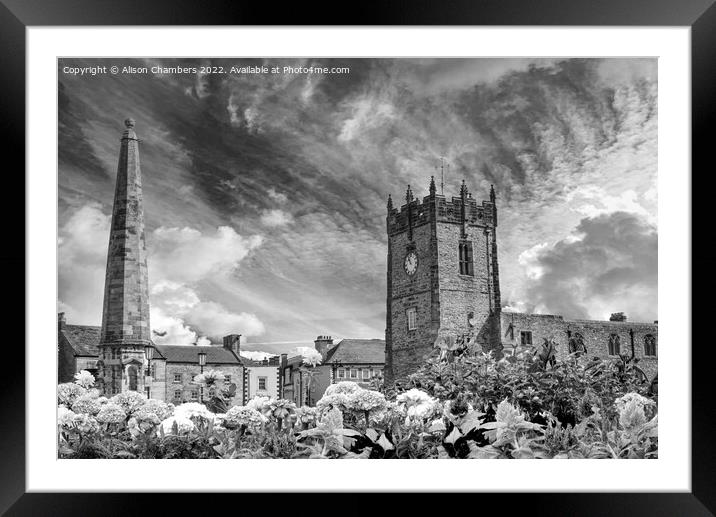 Richmond Church and Obelisk Monochrome  Framed Mounted Print by Alison Chambers