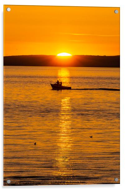 Morecambe Fishing Boat at Sunset Acrylic by Keith Douglas