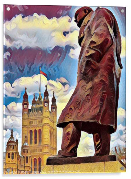 Churchill's Monumental Presence Acrylic by Roger Mechan