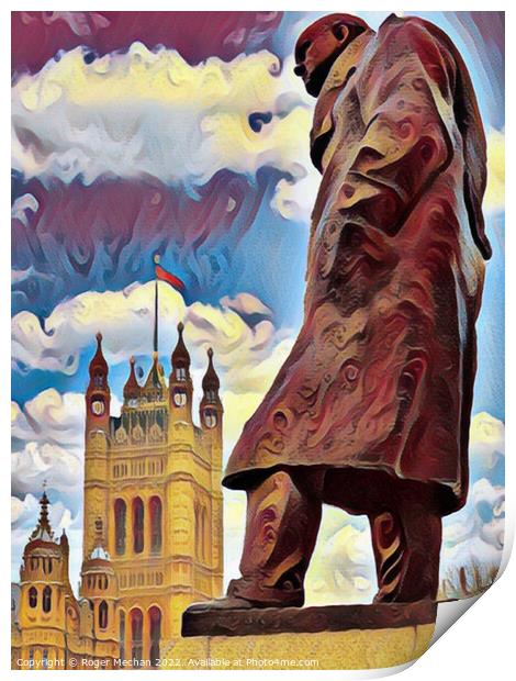 Churchill's Monumental Presence Print by Roger Mechan