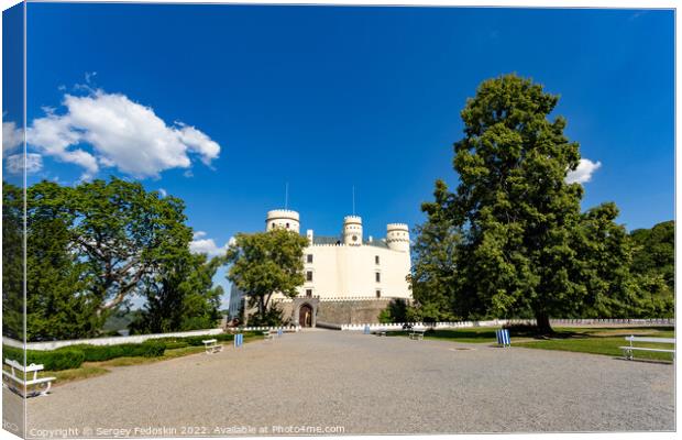 Orlik castle with blue sky and trees. Orlik nad Vltavou, Czechia Canvas Print by Sergey Fedoskin