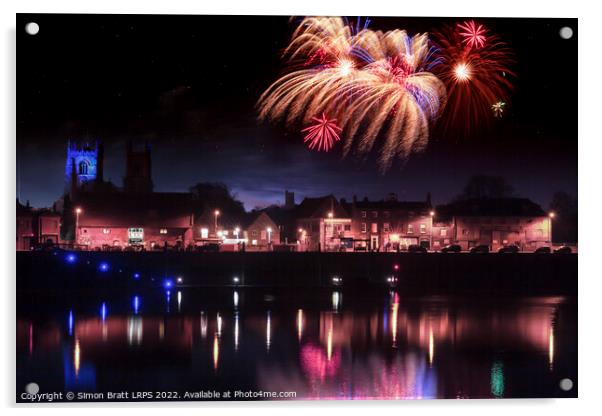 Kings Lynn fireworks over river Ouse fanale Acrylic by Simon Bratt LRPS