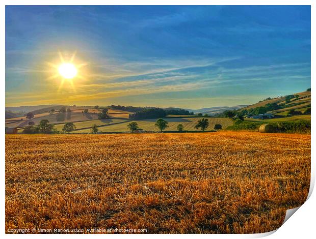 Looking across the fields at Twitchen, South Shrop Print by Simon Marlow