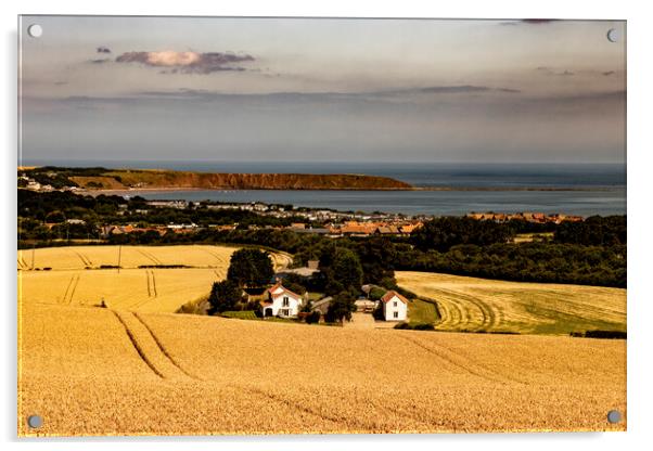Golden Fields of Wheat in Hunmanby Overlooking Filey Bay and Filey Brigg Acrylic by Glen Allen